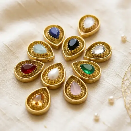 Drop Shape Fancy Kundan Button