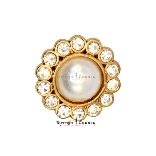 [TY1318 WHITE GOLD] Round Pearl & Stones Fancy Button