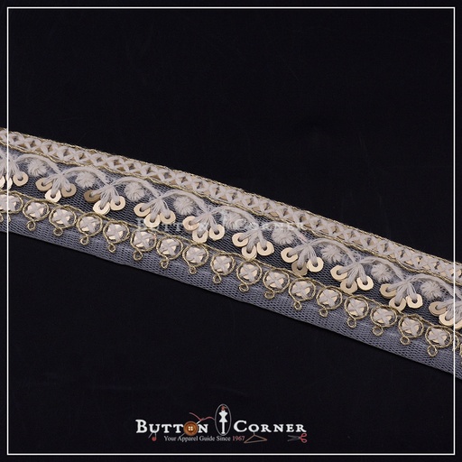 [EML295 WHITE GOLD] Fancy Sequence Embroidery Lace
