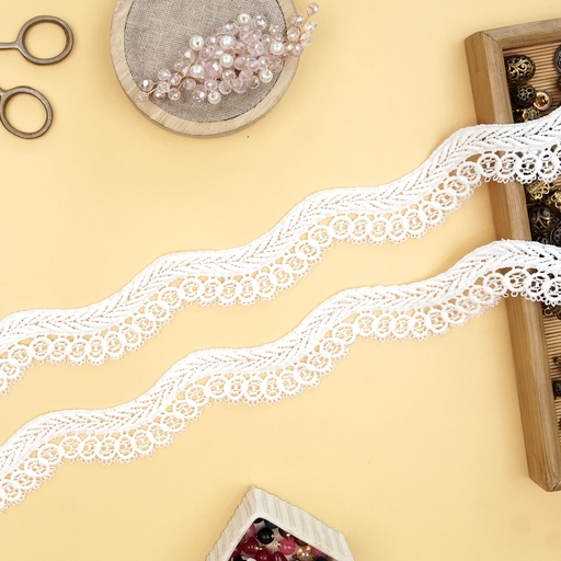 [D12406 WHITE] One Side Border Shuttle Lace
