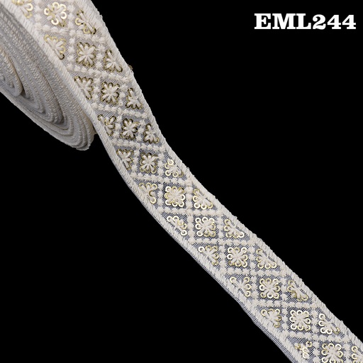 [EMl244 OW GOLD] Sequence Embroidery Net Lace