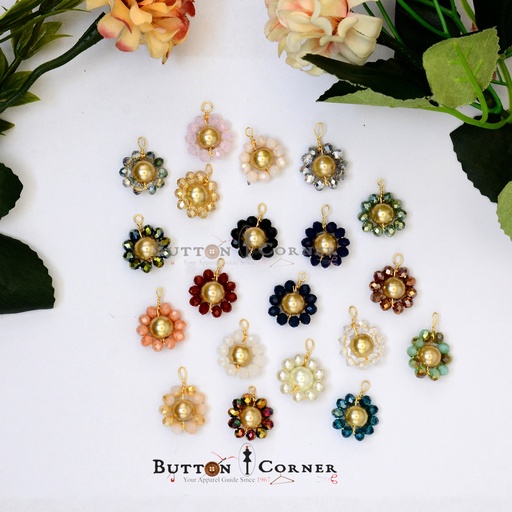Pearl & Crystal Flower Charm Fancy Button