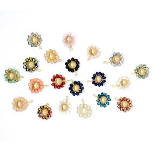 Pearl & Crystal Flower Charm Fancy Button