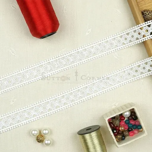 [83339-3 WHITE] Double Side Border Shuttle Lace