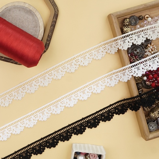 One Side Border Shuttle Lace with Floral Pattern