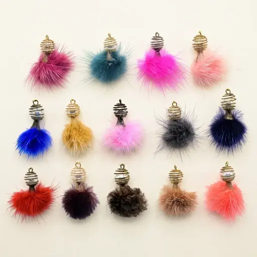 Metal Spring Cap Fluffy Fur Ball Tassel