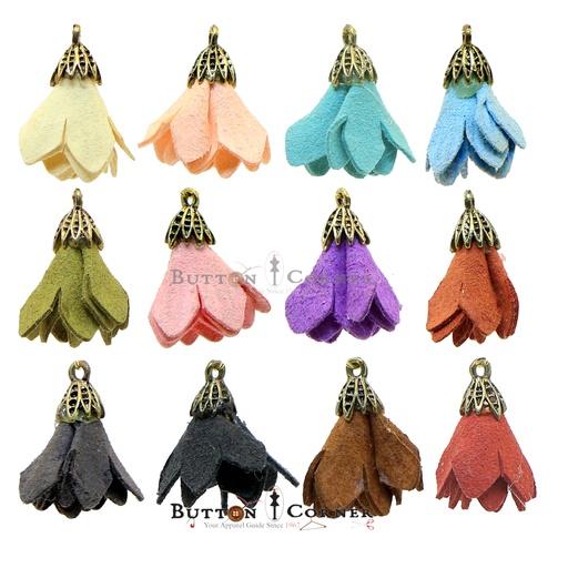 Leather Fabric Flower Bud Tassel with Antique Gold Cap