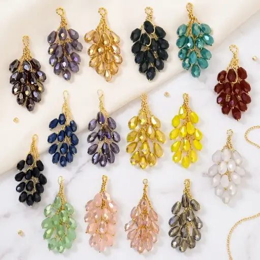 Decorative Multi-Color Crystal Grape Bunch Sew-On Hanging Button