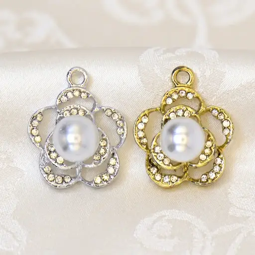 Pearl & Rhinestone Floral Hanging Button