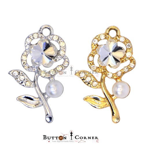 Rose Flower Crystal Fancy Button