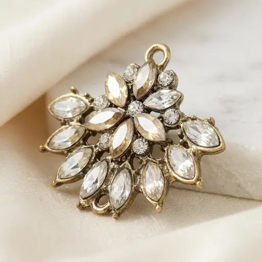 [FA675 CRYSTAL CHAMPGNE] Luxury Marquise Stone Flower Brooch Hanging Button