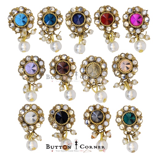 Round Shape Pearl & Crystal Button