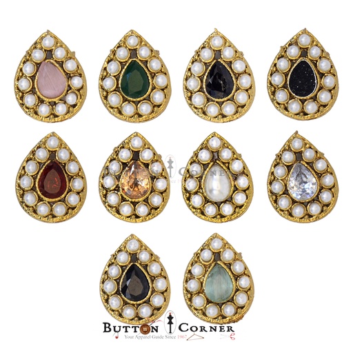 Drop Shape Pearl Crystal Button