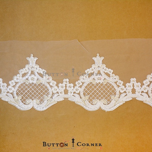 [AL1119 WHITE GOLD] Fancy Metallic Yarn Sequence Net Lace