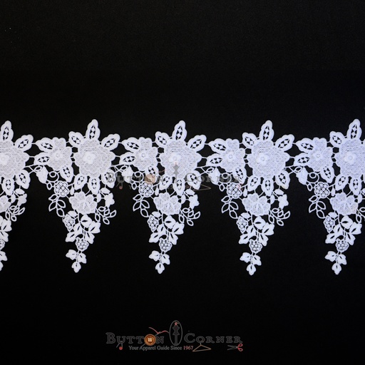 [17544-13 WHITE] Geometric Floral Design Shuttle Lace