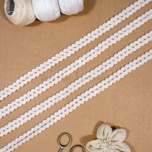 [CRL342 MULTI WHITE] Zigzag Lurex Yarn Crochet Lace