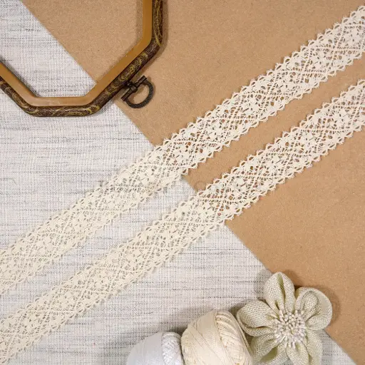 [CRL376 CREAM] Double Side Border Crochet Lace