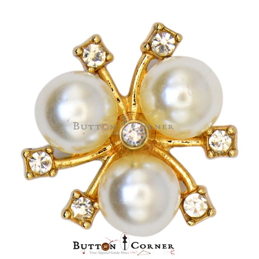 [06601 GOLD] 3 Pearl with Stones Alloy Button