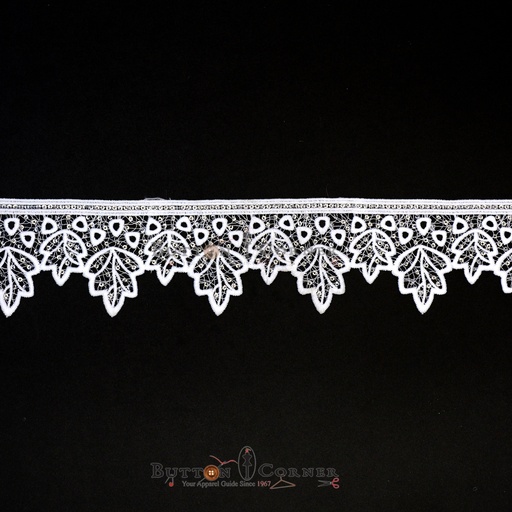 [15649A6 WHITE] One Side Border Shuttle Sequence Lace