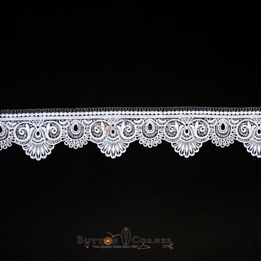 [15653A6 WHITE] One Side Border Shuttle Sequence Lace