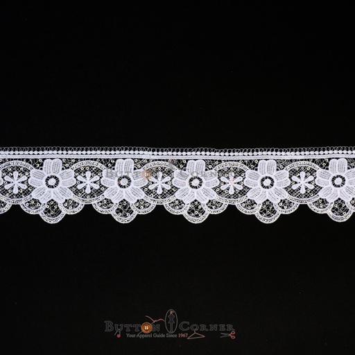 [15664A6 WHITE] One Side Border Shuttle Sequence Lace