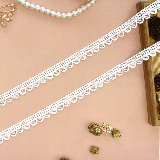[16785-2 WHITE] One Side Border Shuttle Lace