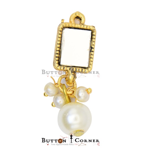 [FA489 WHITE GOLD] Hanging Pearls Fancy Mirror Button