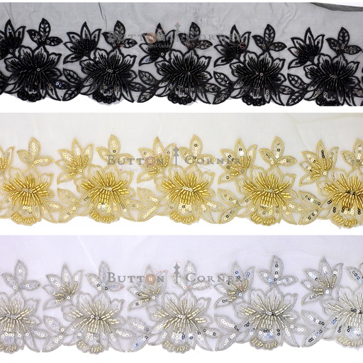 Fancy Glass Beads Sequence Lace