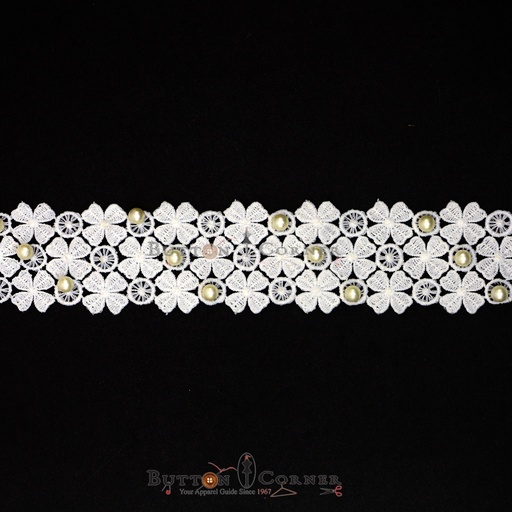 [D9211 PEARL] Double Side Border Lace With Pearl