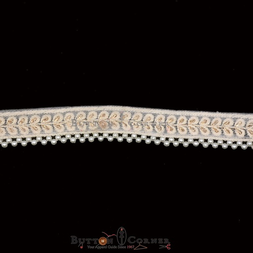 [EML369 WHITE GOLD] Fancy Embroidery Net Lace With Pearl