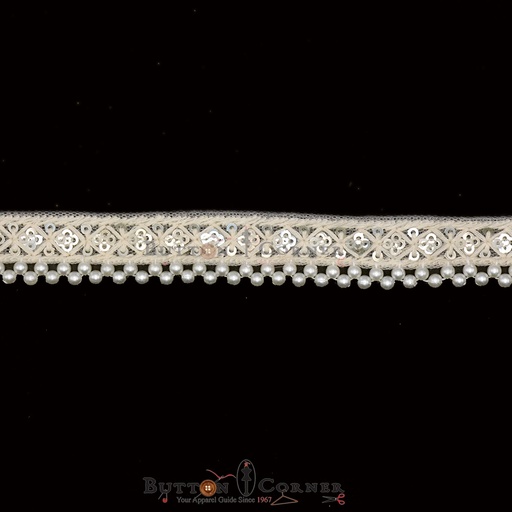 [EML370 WHITE] Fancy Sequence Pearl Lace