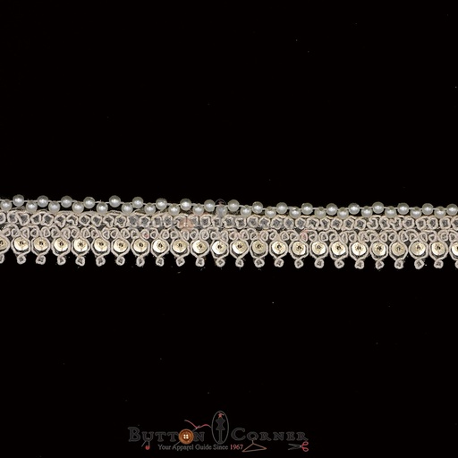 [FANL1045 WHITE] Fancy Sequence Pearl Lace