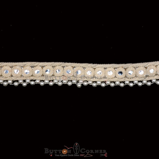 [EML371 WHITE] Fancy Embroidery Net Lace With Pearl