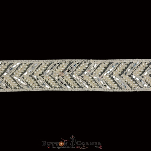 [EML372 WHITE] Embroidery Net Lace With Pearl & Mirror
