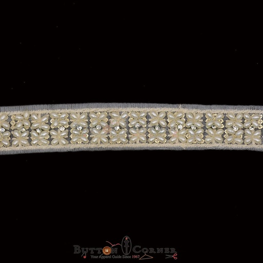 [EML376 WHITE] Embroidery Net Lace With Stone