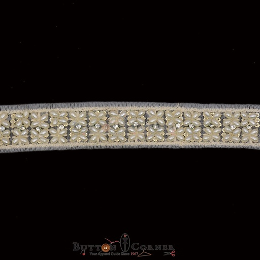 [EML377 WHITE] Embroidery Net Lace With Pearl & Stone