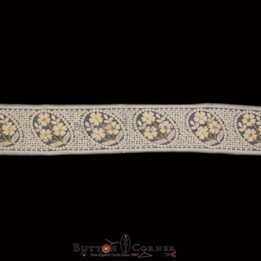 [EML379 WHITE GOLD] Metallic Yarn Embroidery Net Lace