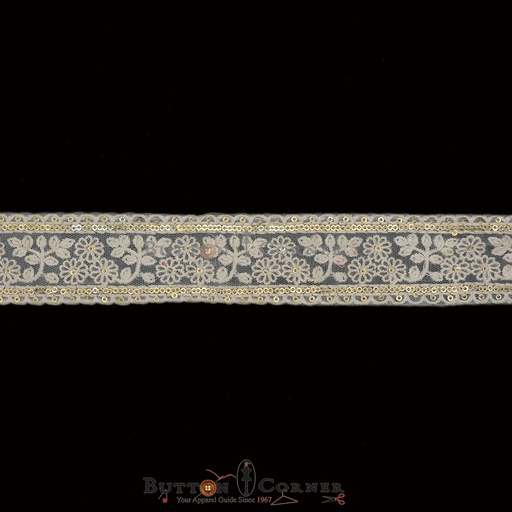 [EML380 WHITE GOLD] Fancy Sequence Embroidery Net Lace