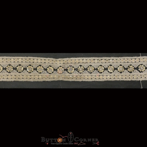 [EML384 OW GOLD] Fancy Sequence Embroidery Net Lace
