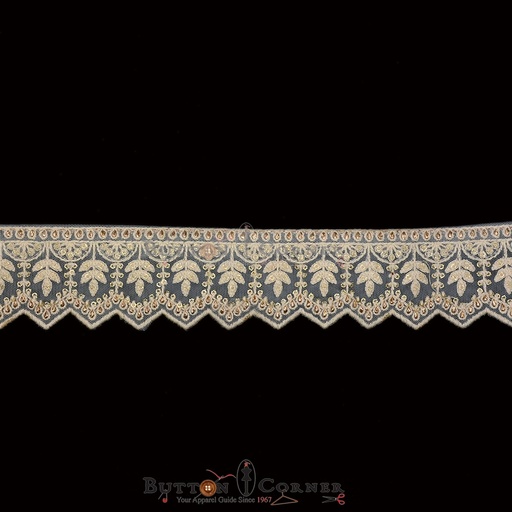 [EML386 WHITE GOLD] Metallic Yarn Sequence Embroidery Lace