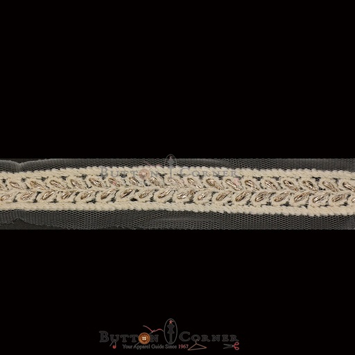 [EML387 WHITE GOLD] Metallic Yarn Embroidery Net Lace
