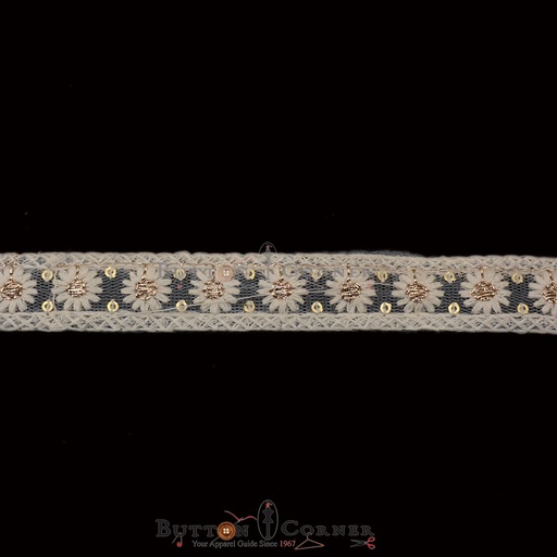 [EML388 WHITE GOLD] Metallic Yarn Embroidery Net Lace