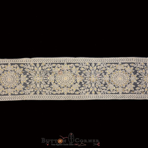 [EML391 WHITE GOLD] Fancy Sequence Embroidery Net Lace