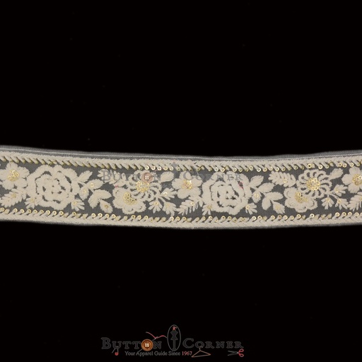 [EML393 WHITE GOLD] Fancy Sequence Embroidery Net Lace