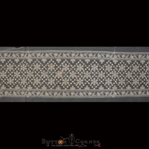 [EML394 WHITE GOLD] Fancy Sequence Embroidery Net Lace