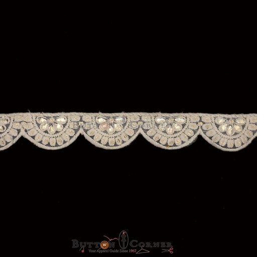 [EML397 WHITE GOLD] Fancy Sequence Embroidery Net Lace
