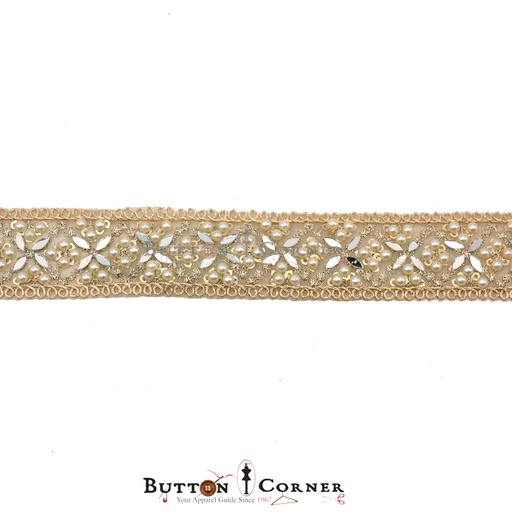 [FANL1046 WHITE GOLD] Fancy Metallic Yarn Pearl Mirror Lace