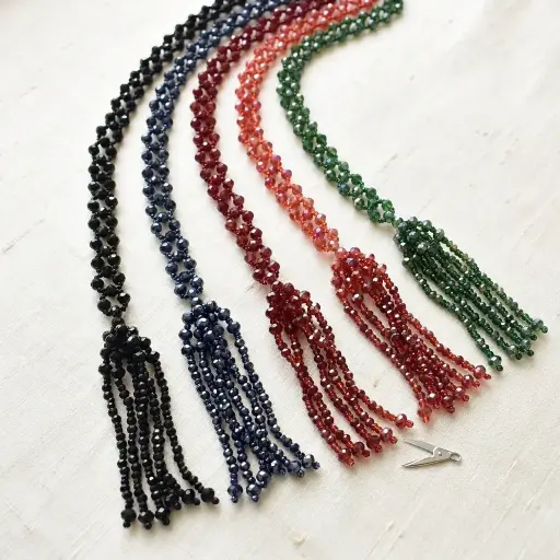 Crystal Beaded Waist Belt with Decorative Tassels