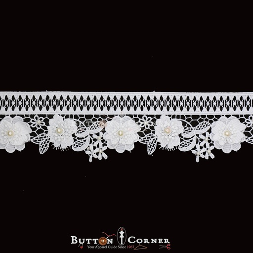 [19188T7 PEARL] One Side Border Lace With Pearl