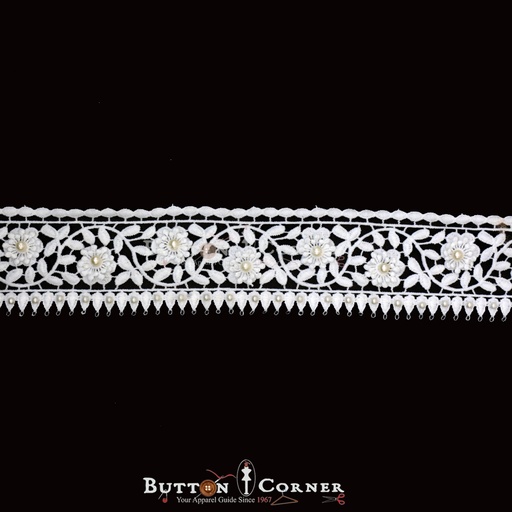 [19450T6 PEARL] One Side Border Lace With Pearl